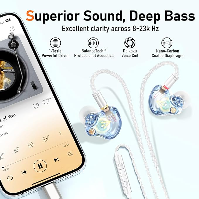 Vibes 202MC USB-C Wired Earbuds - USBC HiFi in Ear Headphones for iPhone 17/16/15 - Noise Isolating Ear Buds w/ Mic - Clear Sound, Deep Bass & Comfort-Fit Earphones - Silver Plated Cord, Carrying Case