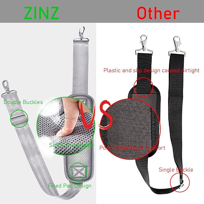 ZINZ 77 Inch Shoulder Strap Univesal Bag Strap with Fixed Pad Ultra Thick Plus Long & Breathable Cushion, Replacement Strap for Bags,Gray