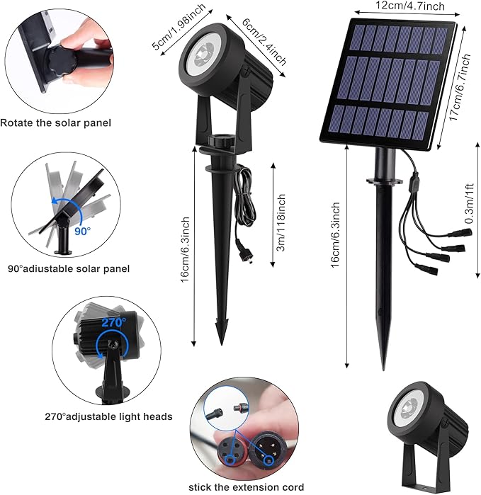 T-SUNUS RGB Solar Spot Lights Outdoor Christmas, Color Changing Landscape Spotlights Waterproof IP65 9.8ft Cable Separated Panel for Flag Patio Pathway Yard Garden Wall Halloween Holiday Decoration