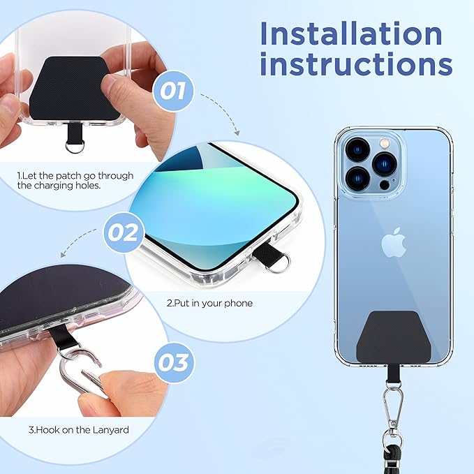 CACOE Phone Lanyard-2 PCS Adjustable Neck Strap,Universal Crossbody Multifuctional Cell Phone Lanyards Compatible with Most Smartphones(Black+Light Blue)