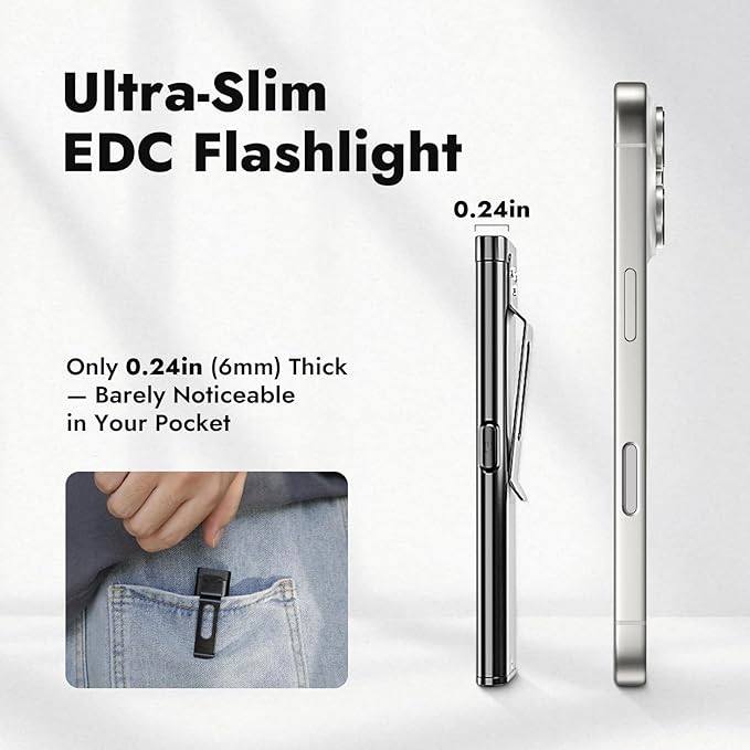 WARSUN Compact Multi-Mode Pocket LED Flashlight - 675LM, USB-C Rechargeable, IPX4, Dual Material, Red/Blue Strobe, for Everyday Carry & Travel