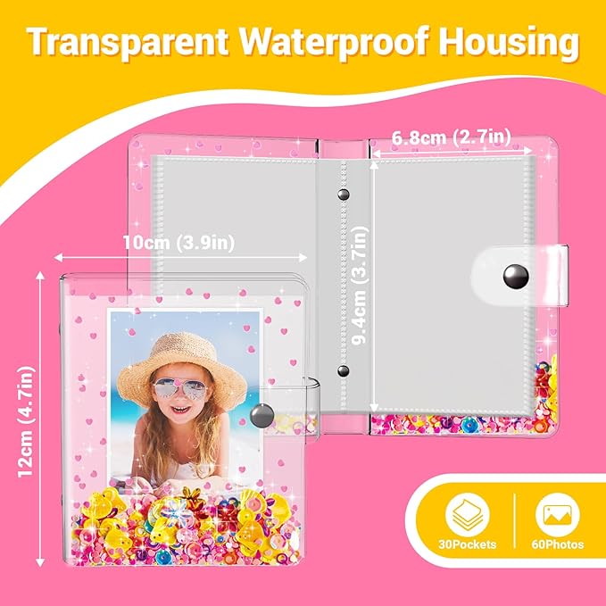 Small Photo Album 2x3 for Instax Mini Series Instant Film, 3 Inch Mini Photo Album for Polaroid Snap, Gift for 3~10 Year Old Girl, Stocking Stuffers (Holds 60 Photos)