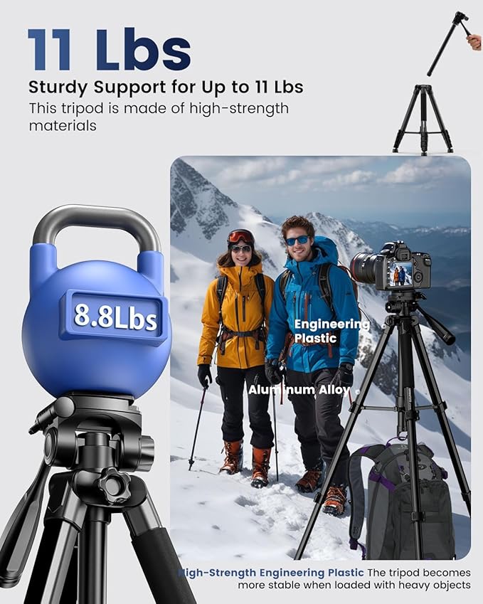 CAMBOFOTO 73" Camera Tripod and Monopod, Professional Aluminum Tripod Stand for Mirrorless Camera/DSLR/Cell Phone/Camcorder/GoPro, with Phone Holder and Travel Bag (Black)