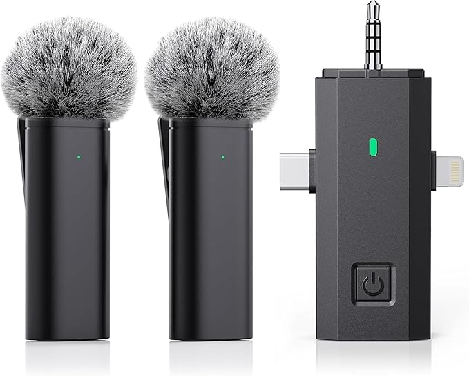 3 in 1 Wireless Microphone for iPhone, iPad, Android, Camera, Mini Lavalier Lapel Mic, USB-C Microphone, 2.4G Ultra-Low Delay, Microphones for YouTube,TikTok,Video Recording,Live Streaming,Vlog
