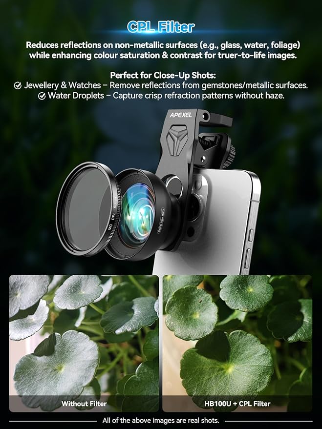 APEXEL 100Ultra Macro Lens with CPL Starlight - Enhanced Version Smartphone Lens for iPhone, Samsung, Pixel | Pro Macro Photography of Flowers, Iinsects, Jewelry, Food Details and Other Small Objects