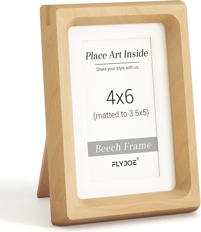 4x6 Picture Frame, USA-Sourced Natural Beech Wood Photo Frame with Tempered Glass, Handcrafted Rounded Corner 4 x 6 Wooden Frame Matted to 3.5x5 Photos, Wall or Tabletop Display