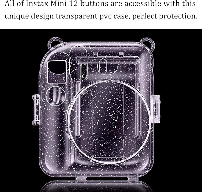 Fintie Protective Clear Case for Fujifilm Instax Mini 12 Instant Camera - Crystal Hard Shell Cover with Upgraded Film Pocket for Storing Photos & Removable Shoulder Strap