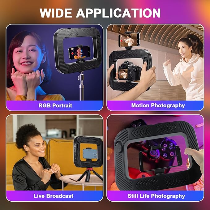 Phone Ring Light for Video Recording, Smartphone Video Rig with Light, 8000mAh RGB Portable LED Selfie Kit for Camera, TikTok, YouTube, Makeup, Vlogging