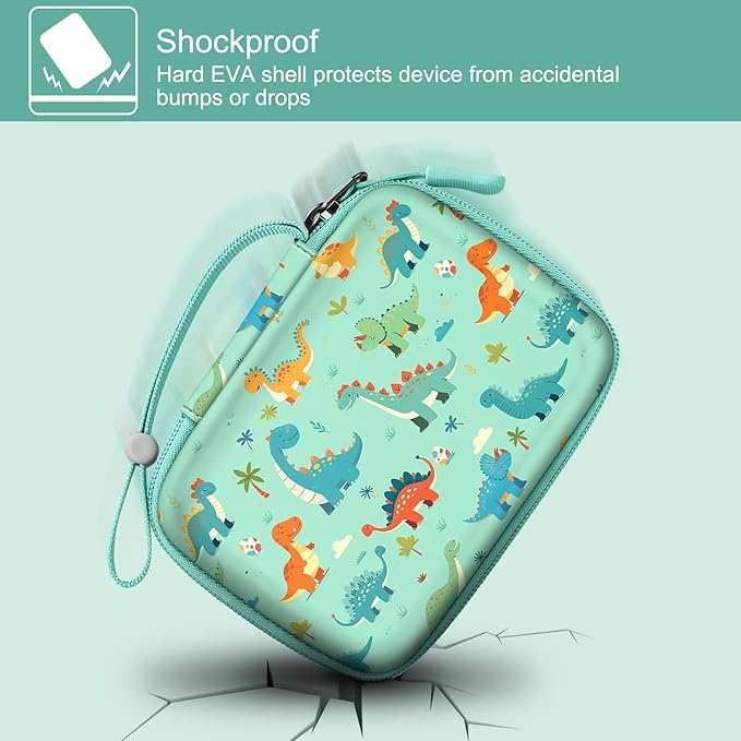 FINTIE Kids Camera Case Compatible with Goopow/Seckton/Dylanto/Mgaolo/Masterbee/CIMELR/Desuccus Kids Digital Camera Toys, Children Carrying Bag, Birthday Festival Gift, Dinosaur