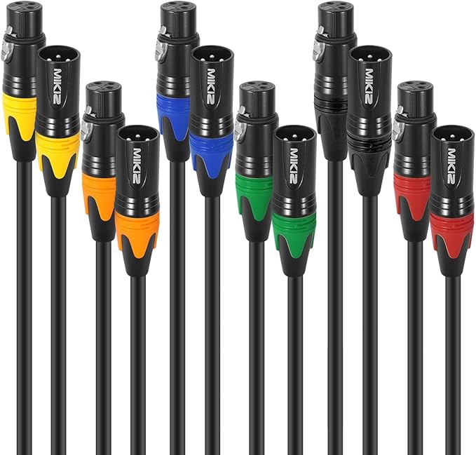 XLR Microphone Cables 1 ft Short 6 Packs -Premium XLR Jumpers Male to Female Color Coded, 3 Pin Balanced,1 Foot/12 inch