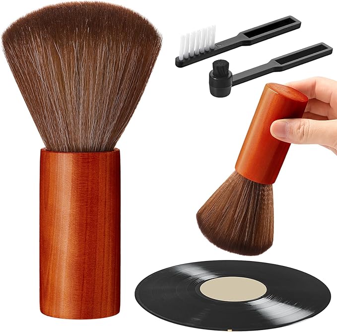 3 Pcs Vinyl Record Cleaning Brush Wooden Anti Static Dust Record Vinyl Cleaner Kit Player Accessories Gift for Music Lovers(Reddish Brown)