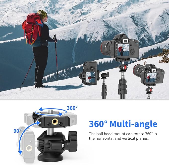 XXZU Phone Tripod Mount With Ball Head,Tripod Head 360°Rotating Camera Ball Mount, Phone Holder Adapter With Cold Shoe, 1/4"Screw Tripod Mount Attachment for DSLR Camera,Phone,Monopod, Max Load 4.4lbs