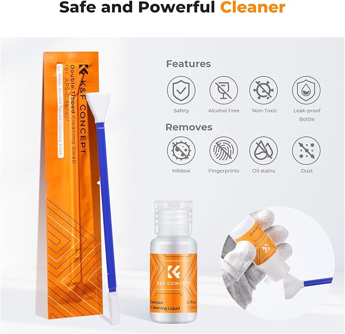 K&F CONCEPT 2-1 16mm APS-C Frame Sensor Cleaning Swab, Viewfinder Cleaning Swab, with 20ml Sensor Cleaner, DSLR Camera CMOS and CCD Sensor Cleaning Swab Kits Compatible with Nikon Sony Canon Camera