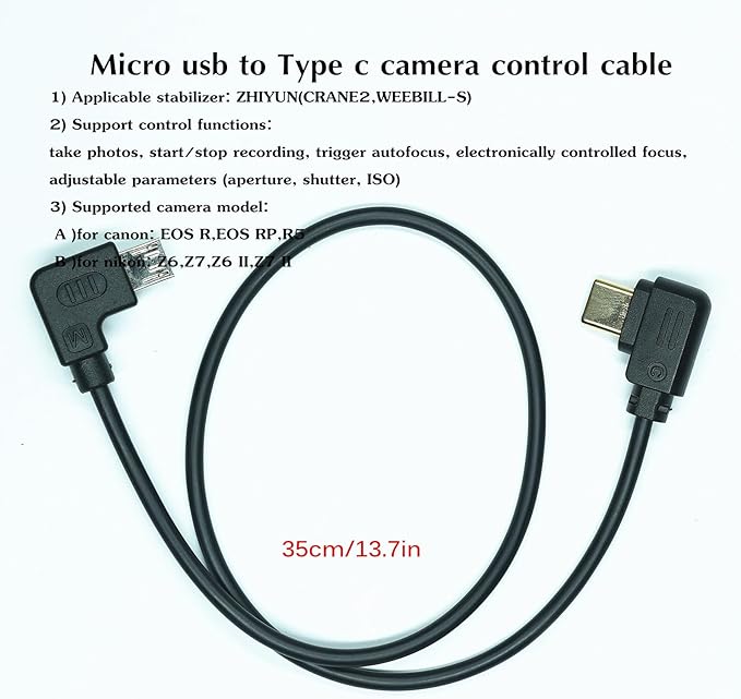 DYTDIEYINGTU Micro USB to Type c USB (Mode:LN-MBUN-B01) for zhiyun crane2/weebill-s/weebill LAB Stabilizer Camera Control Cable Release Cable for Canon eos R/RP R5 NK Z6 Z7 Z6II Z7II