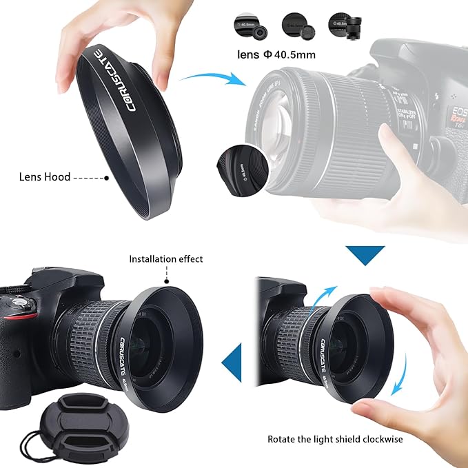 40.5mm Universal Metal Lens Hood,Wide Angle Lens Hood Compatible All 40.5mm Brands Camera Lens(and Easy to Install and Remove) 1pcs 40.5 mm Lens Cap