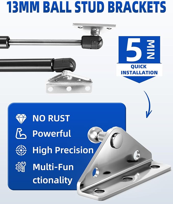 ARANA 13mm Stainless Steel Gas Struts Mounting Bracket, Ball Stud Mount Brackets for Universal Lift Supports Shocks Spring Prop, 4 Pcs