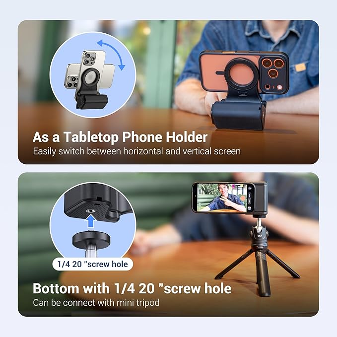 JJC Upgraded Magnetic Phone Camera Grip with Remote, Cell Phone Camera Grip Handle Compatible with MagSafe iPhone Android Phones, with 1/4" Tripod Screw for Vlogging Video Recording Selfie