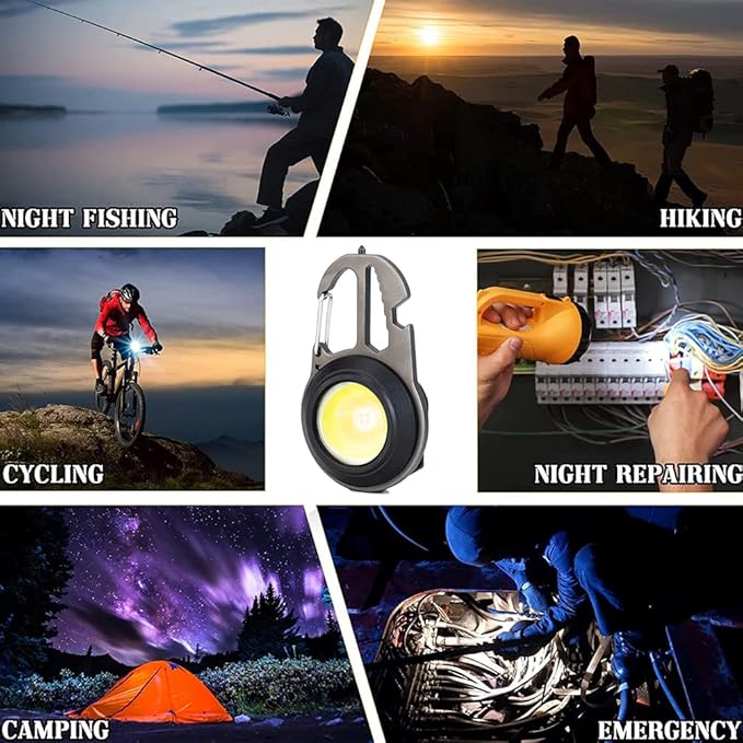 BY-J Cob Mini Flashlight Keychain Light, 500 Lumens Bright Rechargeable, Small Multi-Function Work Light, 7 Modes Portable Pocket Light Battery Display Bottle Opener for Camping Emergency Lighting