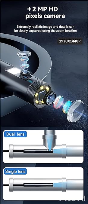 1920P HD 16.4FT Dual-Lens Endoscope with Light, Borescope Camera with 9 Adjustable LED Lights, Semi-Rigid Snake USB Type C for iPhone, Android and iOS Smartphones, iPad, Samsung. KEEMIKA