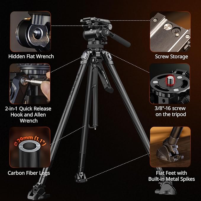 SmallRig x Potato Jet Tribex Carbon II Hydraulic Carbon Fiber Tripod, Fast Extend Camera Video Tripod with 4-Step Counterbalance Fluid Head,Weight 8.3lbs,Load up to 13.2lbs - 5755
