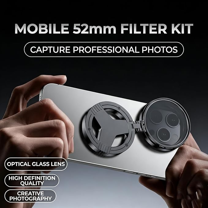 Anti-Glare Magnetic Phone Filter, 2"/52mm CPL Anti-Reflection Polarizing Filter, Quick Attach, Supports Stacking, for Outdoor Shooting, Glass Surfaces, Night Lighting Photography (A-Polarizing Lens)