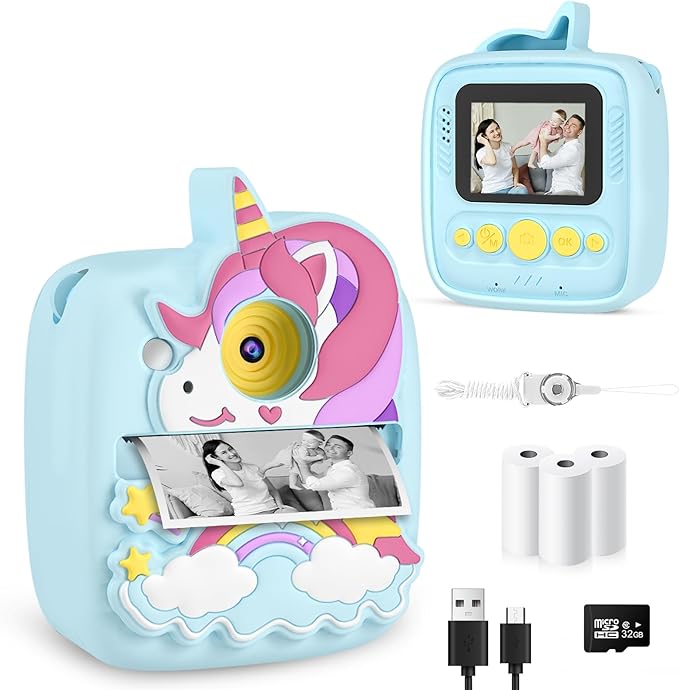 Kids Camera Instant Print, Christmas Birthday Gifts for Kids Age 3-8, 48MP &1080P Kids Camera with Print Paper, Portable Toy Instant Camera for Kids 3 4 5 6 7 8 9 10 Year Old Boys Gifts/Girl Gifts