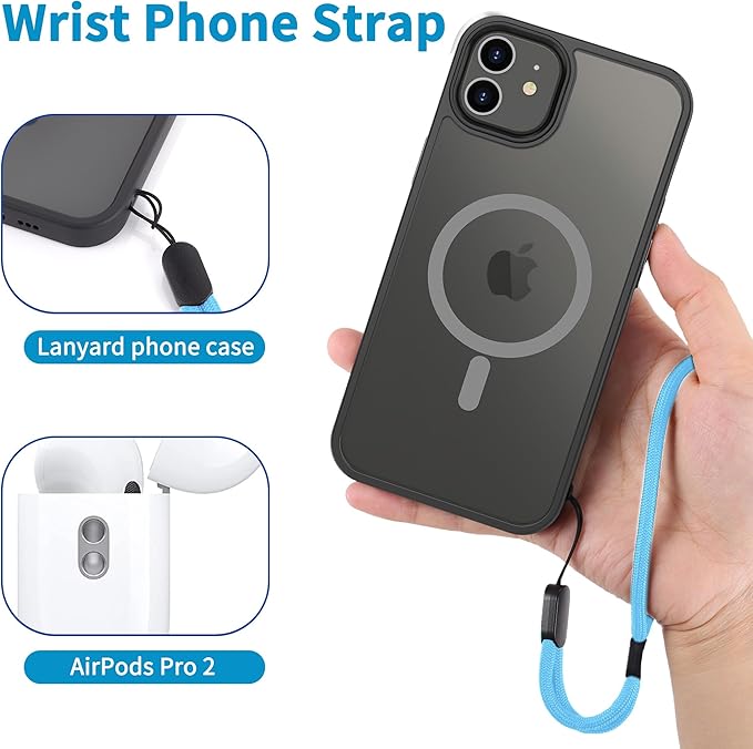 CACOE Phone Lanyard 2 Pcs-1 Pcs Adjustable Neck Strap, 1 Pcs Wrist Strap, 2 Pads, Universal Crossbody Multifuctional Cell Phone Lanyards Compatible with Most Smartphones(Light Blue)