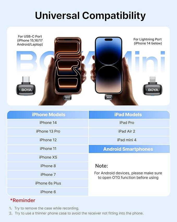 BOYA mini 2 Wireless Microphone for iPhone & Android, AI Noise Cancellation,App Control, 48k Hz/24 Bit, 30H Battery Life with Charging Case,Lapel Microphone Wireless for Video Recording Vlog Streaming