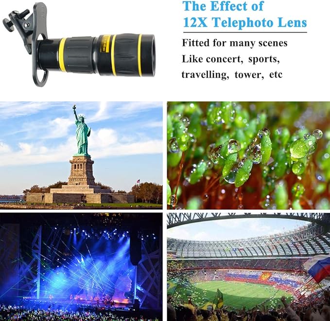 SEVENKA Cell Phone Camera Lens Kit, 18X Telephoto Lens with Remote Shutter, Tripod, Fisheye, Macro and Wide Angle Lens for iPhone 11 Pro Max X XS Max XR/8/7/6/6s Samsung Android Smartphone Black