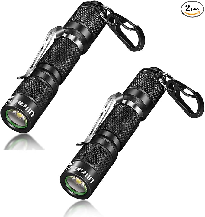 UltraTac K1 Mini LED Gift Flashlight Keychain, 180lm Waterproof AAA Pocket Flashlights for EDC, Camping, Hiking, Outdoor Activity and Emergency Lighting (Black 2 Pack)