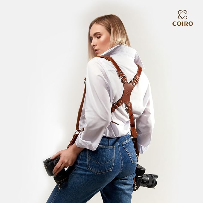 C Coiro Camera Harness for 2 Cameras Dual Shoulder Leather Camera Strap for DSLR/SLR, Camera Straps for Photographers