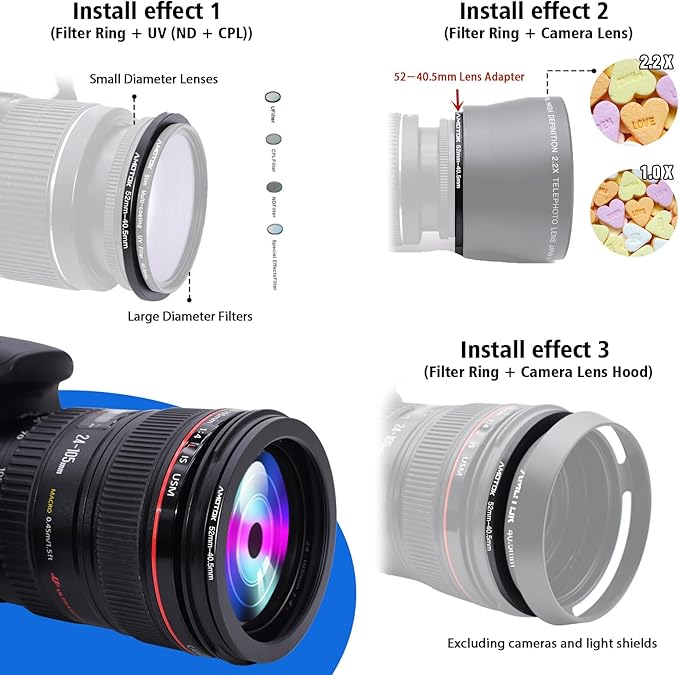 52mm Lens to 40.5mm Camera Filters Ring Compatible All 52mm Camera Lenses to 40.5mm UV CPL ND Filter Accessory (52-40.5mm)