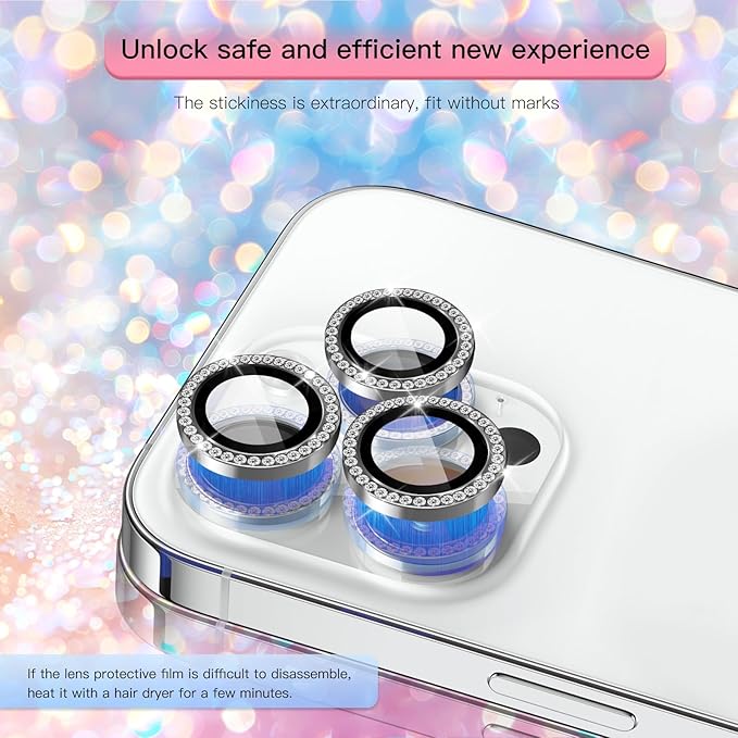 Camera Lens Protector Bling Compatible for iPhone 16 Pro/iPhone 16 Pro Max,9H Tempered Glass Camera Cover Screen Protector,HD Clear,Aluminum Alloy Ring Decoration (Diamond Black)