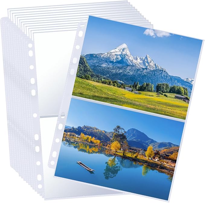 100Pack Photo Sleeves Holds 400 5"x7" Photos, Clear Photo Page Protector for 3 Ring Binder, Double-Sided Photo Album Refill Pages Photo Pockets Photo Sleeves Binder Sheets