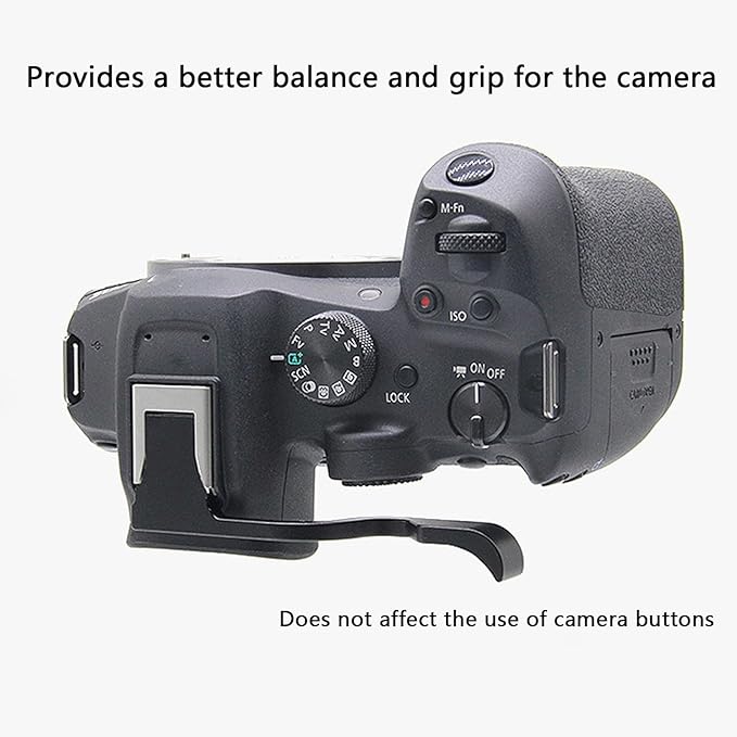 Metal Camera Hot Shoe Thumbs Up Grip Handle Grip Compatible with Canon EOS R7/R8/R50/R6II Top Finger Hand Grip Quick Release Plate(Black)