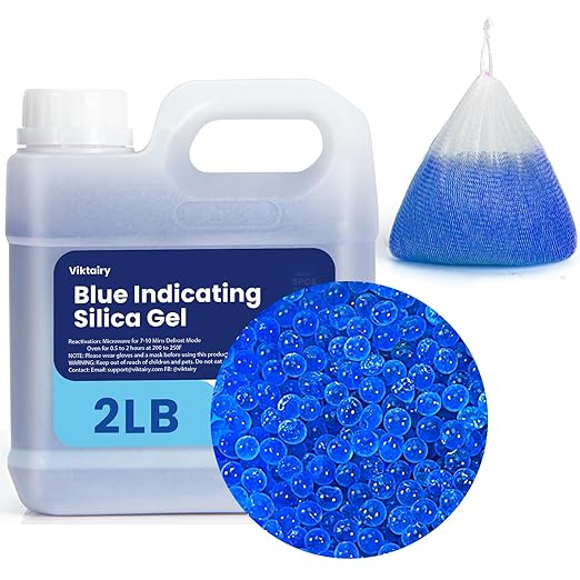 2LBS Desiccant Beads, Premium Blue Indicating Reusable Silica Gel Beads Bulk, Industry Standard 3-5 mm Desiccant Dehumidifier for 3D Filament, Electronic Devices, Camera, Documents, Safe (5PCS Bags)