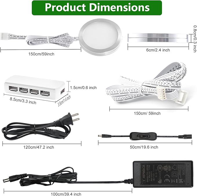 AIBOO LED Puck Lights Wired Color Changing, Multicolor Under Cabinet Lighting with Remote, Dimmable RGBWW Display Case Lights 8 Pack for Cabinets, Counters, Shelves, Showcases (RGBWW)