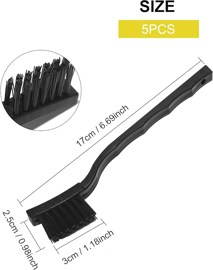 WAFJAMF 3 x 0.5cm Three Row Plastic Handle Anti Static Brushes Black Scraping Brushes 5 Pcs