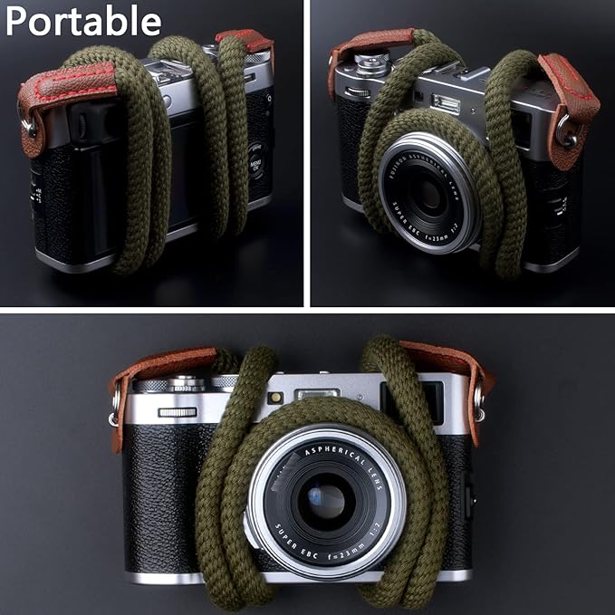 Camera Strap for Man Woman Photographer Soft Rope Neck Shoulder Strap for DSLR SLR Mirrorless Camera with Round Hole Interface 120cm Green