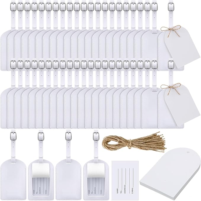 Amylove 48 Sets Leather Luggage Tags Bulk Wedding Favors Luggage Tags for Guests Bridal Gifts Wedding Bridal Shower Gift PU Leather with Name ID Card Tag for Guests