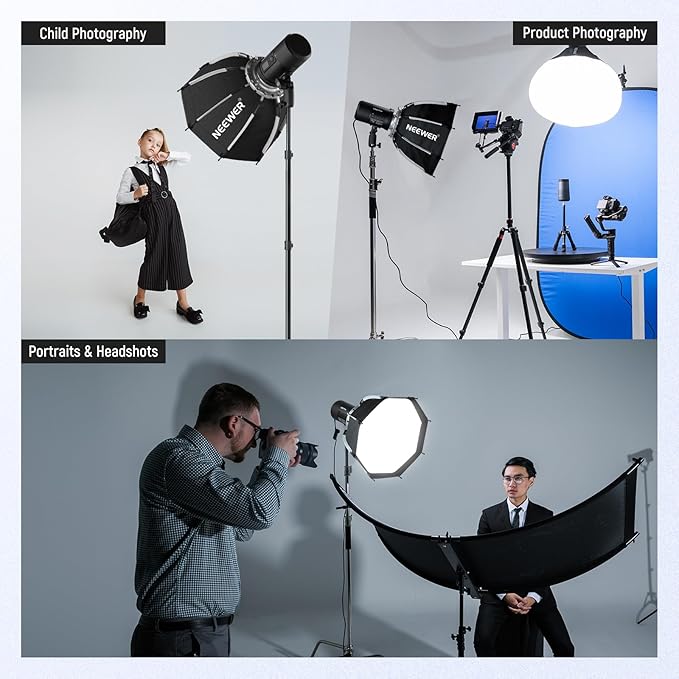 NEEWER 17.7"/45cm Octagonal Softbox Bowens Mount, Quick Folding Quick Set Up with Diffusers/Honeycomb Grid/Bag for Q4 RGB CB60 MS60B MS60C MS150B Compatible with Godox Aputure Video Studio Light, NS1P