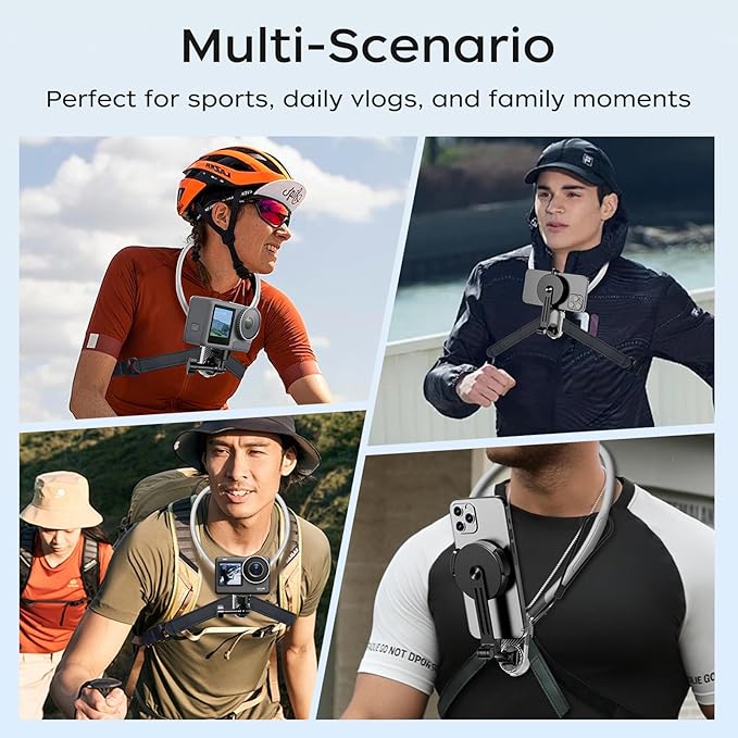 FUNSNAP Magnetic Neck Mount for Go Pro Phone Holder, Quick Release POV Video Vlog Flexible Angle Necklace Holder for GoPro Hero 13 12 11 10 9 Insta360 X3 X4 DJI Action 3 4 5 Pro iPhone Android