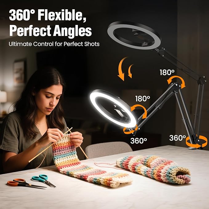 Upgrade 18W Ring Light Tripod iPhone for Desk, Ultra Bright 1800Lumens Overhead Camera Mount Circle Light with Remote Control & Phone Holder for Video Recording,Photography,Streaming,TikTok,YouTube