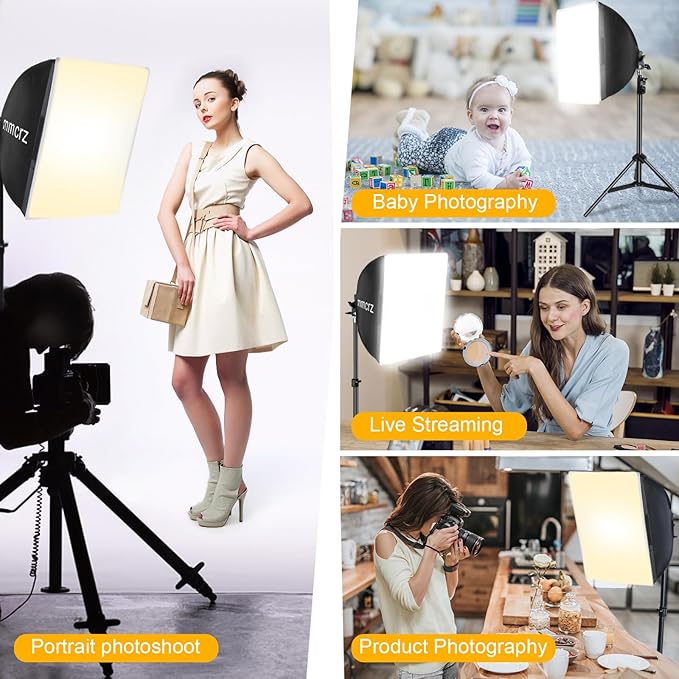2Pack Professional Softbox Lighting Kit, 16'' x 16'' Studio Lights with 85W 2700-6500K E27 LED Bulbs, Continuous Lighting for Photography/Video Recording/Live Streaming
