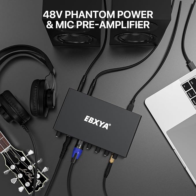 EBXYA 2x2 Audio Interface for Recording Music, 24-bit/192kHz Plug and Play USB Interface for PC and Mac, Studio, Guitar, Podcast, Streaming(Metallic Black)