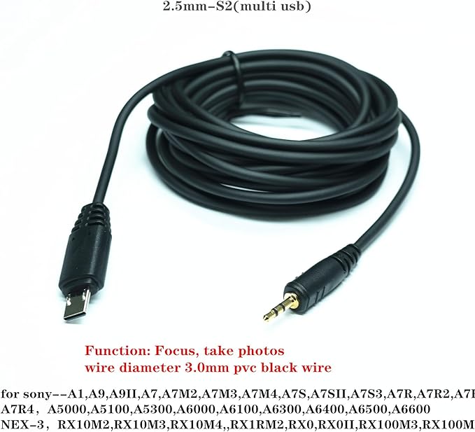 2.5mm-S2 300cm/ 118-inch Extension Cable Shutter Release Connection Cable (Multi USB) for Sony Cameras to Connect The Shutter Remote Control Wireless Timer (2.5mm-S2 118in/3m)