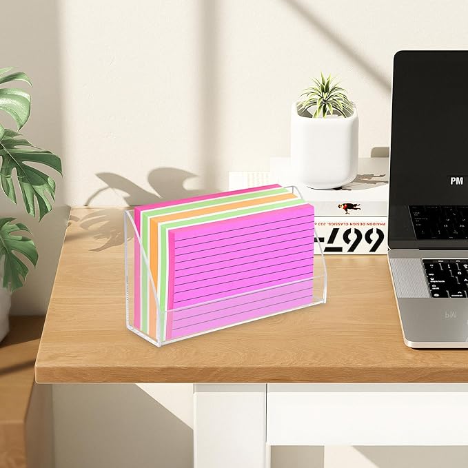 Klmnop Index Card Display Stand, 5x8 Inch Acrylic Index Card Box, Clear Postcard Organizer Case for Business Classroom Office(Clear)