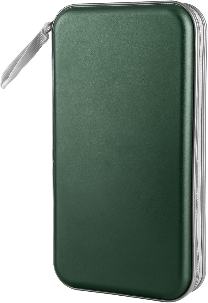 CD/DVD Case Holder, 80 Capacity Hard Plastic Disc Cases Storage Binder for Car, Home, Office, Travel (Dark Green)