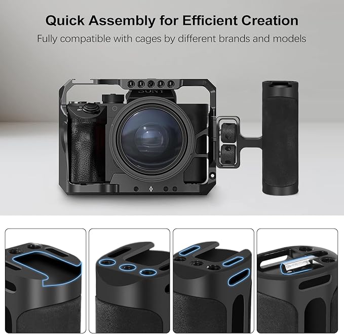 Up and Down Adjustable Left Right Handle Handgrip, Mini Side Handle Handgrip with Cold Shoe Interface and 1/4"-20 Screw Mount for DSLR/Digital Camera Cage