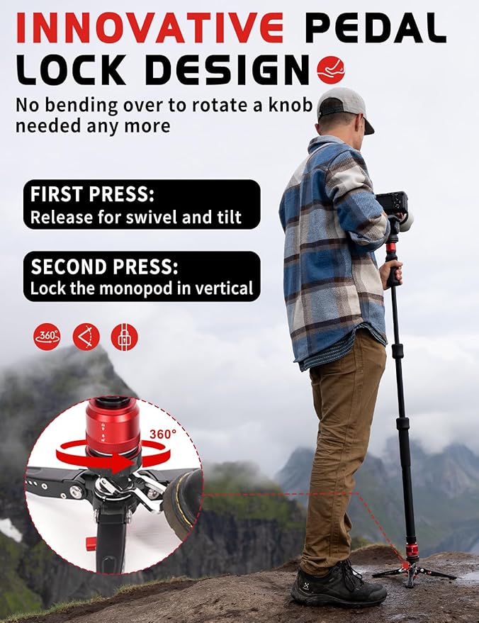 IFOOTAGE Cobra 3 Strike A150S Monopod Camera Stand with Pedal, One-Touch Lifting Quick Release Monopod for Shooting Bird/Animal/Sports Event/Wedding/Live Show, Payload 11lb